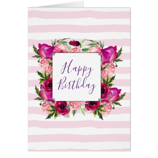 Pink Rose & Poppy Floral Bouquet Happy Birthday (Front)