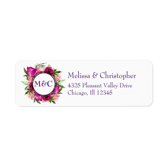 Pink Rose & Poppy Floral Bouquet Label (Front)