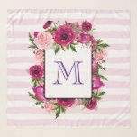 Pink Rose & Poppy Floral Bouquet on Pink Stripes Scarf<br><div class="desc">Monogrammed chiffon scarf with a floral bouquet composed of light pink roses and dark pink poppies with lots of lush green leaves. A frame layered over top to put your personalized monogram letter inside. The background is a soft pastel pink striped pattern.</div>