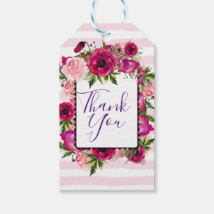 Pink Rose & Poppy Floral Bouquet Thank You Gift Tags