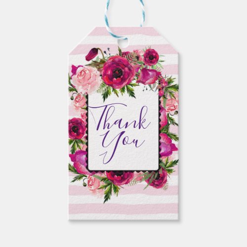 Pink Rose  Poppy Floral Bouquet Thank You Gift Tags