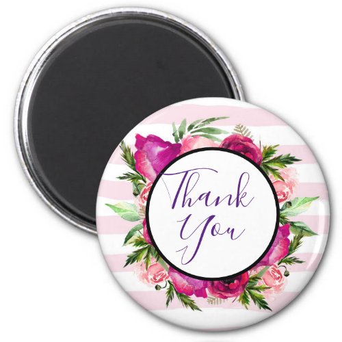Pink Rose  Poppy Floral Bouquet Thank You Magnet