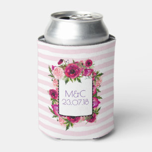 Pink Rose & Poppy Floral Bouquet Wedding Can Cooler