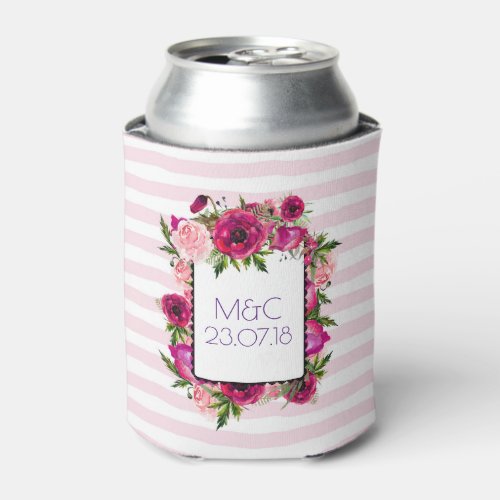 Pink Rose  Poppy Floral Bouquet Wedding Can Cooler