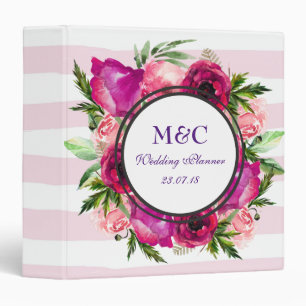 Pink Rose & Poppy Floral Bouquet Wedding Planner 3 Ring Binder