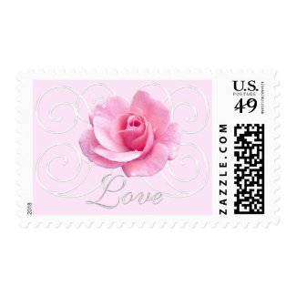 Pink Rose Postage Stamps USPS with Silver "Love" Postage Stamps