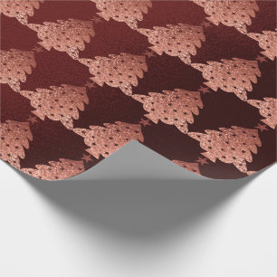 Pink Rose Powder Gold Burgundy Christmas Tree Wrapping Paper