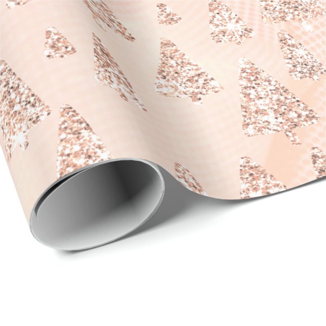 Pink Rose Powder Gold Glitter Christmas Tree Blush Wrapping Paper (Roll Corner)