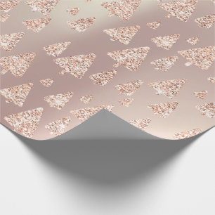 Pink Rose Powder Gold Glitter Christmas Tree Metal Wrapping Paper