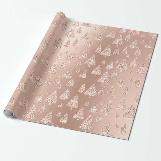 Pink Rose Powder Gold Glitter Christmas Tree Wrapping Paper