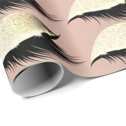 Pink Rose Powder Gold Glitter Eyes Lashes Gold Wrapping Paper