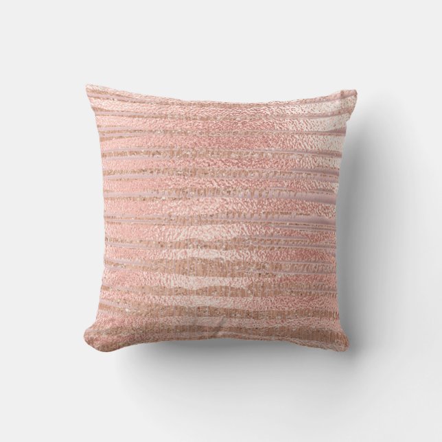Pink Rose Powder Gold Glitter MetalliStripes Lines Throw Pillow (Front)