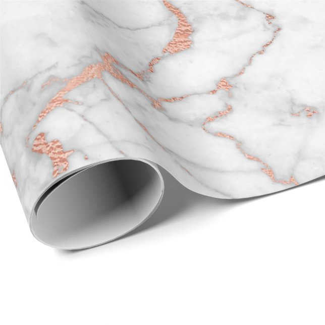 Pink Rose Powder Gold Pastel Gray Marble Glam Wrapping Paper (Roll Corner)