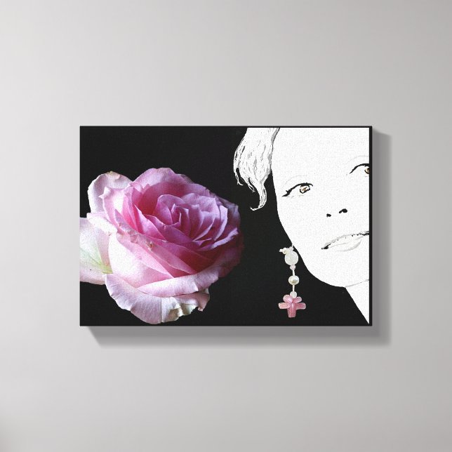 Pink rose pretty woman in earring boho fashion canvas print (Front)