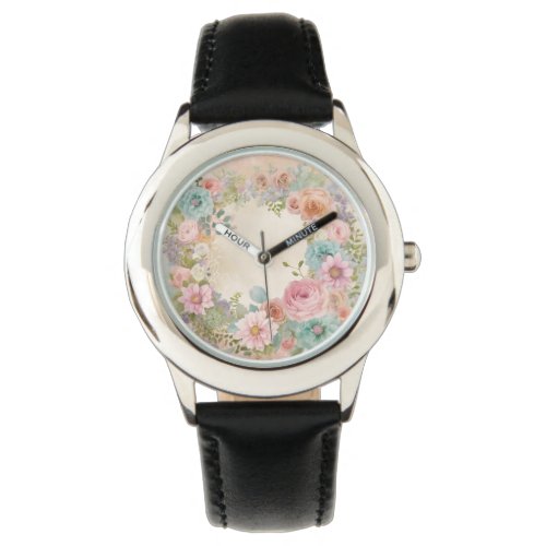 Pink rose print watch