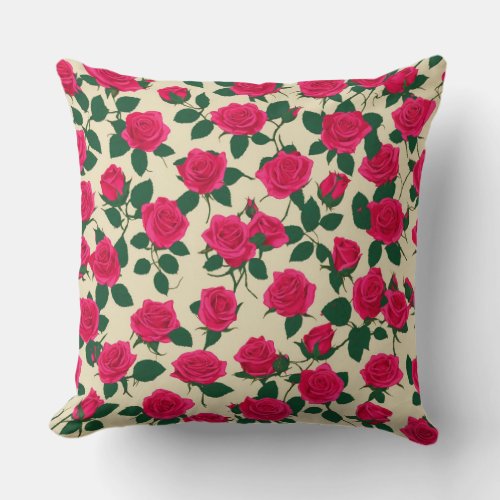 Pink rose printed Throw Pillow