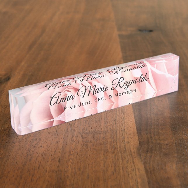 Pink Rose Professional Desk Name Plate (Side)