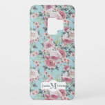Pink Rose Profusion Monogram - Teal Background Case-Mate Samsung Galaxy S9 Case<br><div class="desc">Glorious profusion of pink and white roses and posies and hunter green foliage on teal background with editable label and text fields for your name and monogram. Seamless repeating pattern can be scaled up or down.</div>
