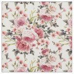 Pink Rose Profusion - White Background Fabric