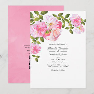 Pink Rose QR Code RSVP Garden Wedding Invitation