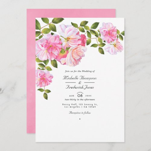 Pink Rose  QR Code RSVP Garden Wedding Invitation