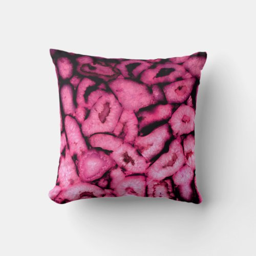 Pink Rose Quartz Agate Geodes abstract pattern Throw Pillow