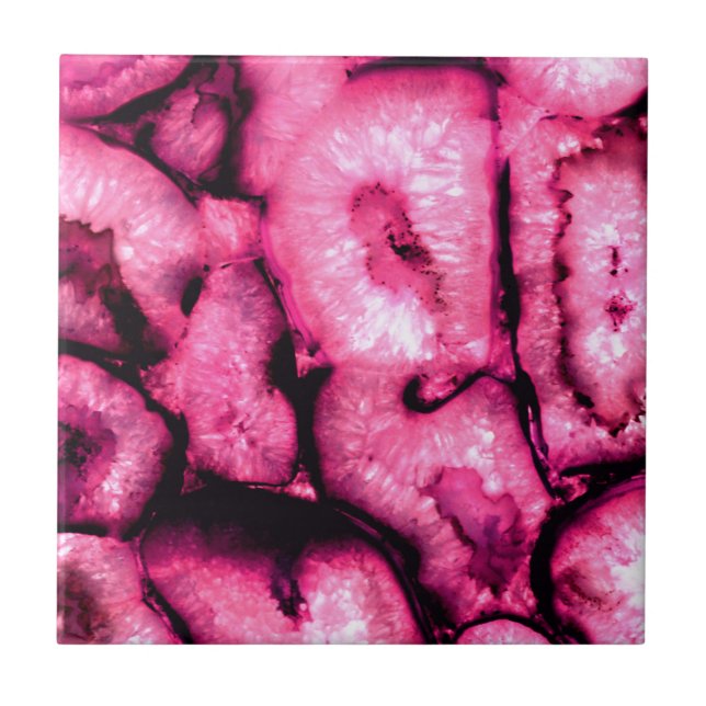Pink Rose Quartz Agate Geodes abstract pattern Tile (Front)