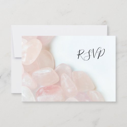 Pink Rose Quartz on White Wedding RSVP Reply Card