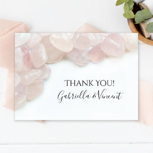 Pink Rose Quartz on White Wedding Thank You Card