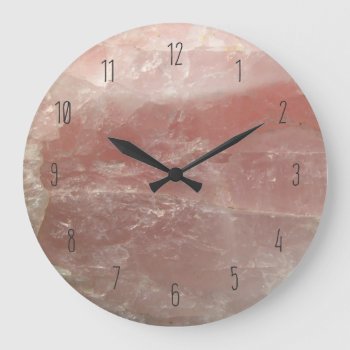 Pink Rose Quartz Rock Numbered Large Clock by DustyFarmPaper at Zazzle