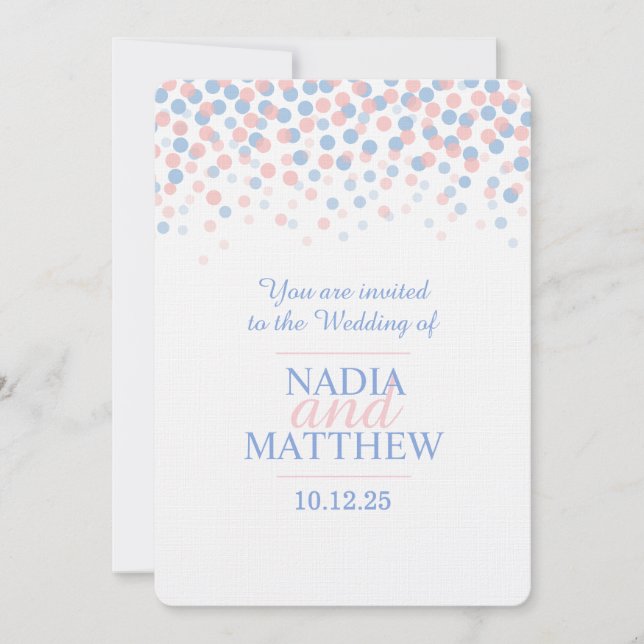 Pink rose quartz & serenity blue wedding invite (Front)