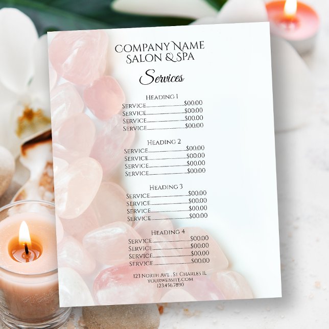 Pink Rose Quartz Spa Salon Services Menu Flyer (Creator Uploaded)