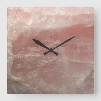 Pink Rose Quartz Stone Rock Photography Square Wall Clock by DustyFarmPaper at Zazzle