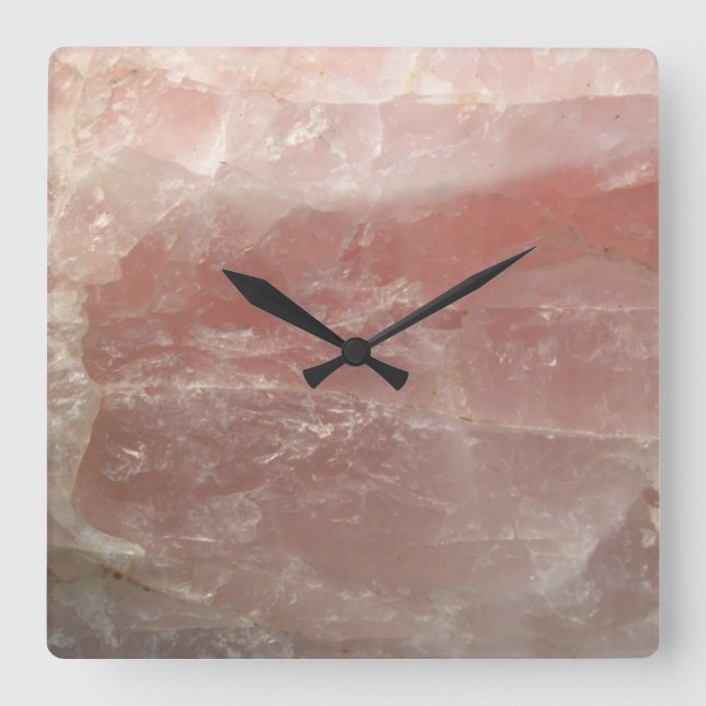Pink Rose Quartz Stone Rock Photography Square Wall Clock (Front)