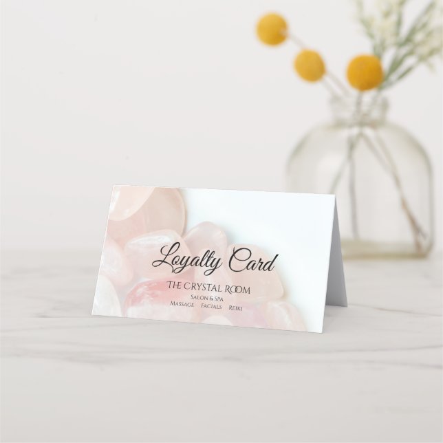 Pink Rose Quartz Stones Salon Spa Folded Loyalty Card (Front)
