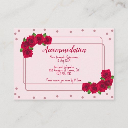Pink Rose Quinceaera Accommodation Enclosure Card