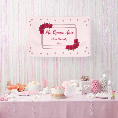 Pink Rose Quinceaera Banner