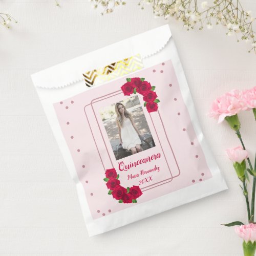 Pink Rose Quinceaera Favor Bag