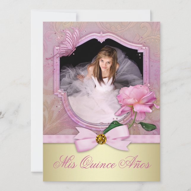 Pink Rose Quinceanera Invitation (Front)