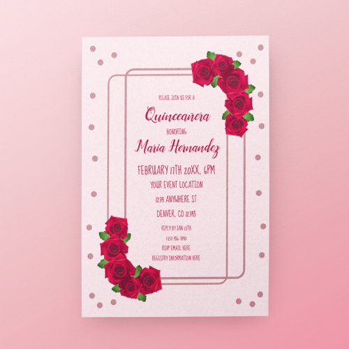 Pink Rose Quinceaera Invitation