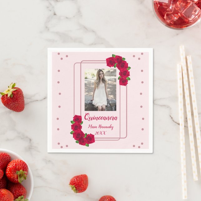 Pink Rose Quinceañera Napkins (Insitu)