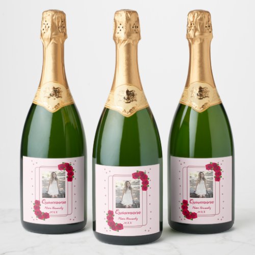 Pink Rose Quinceaera Sparkling Wine Label