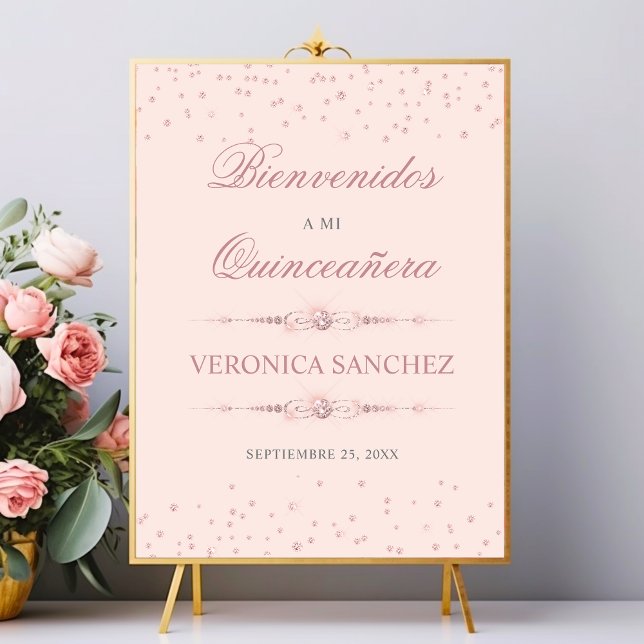 Pink Rose Quinceanera Welcome Bienvenidos Foam Board (Pink Rose Quinceanera Welcome Bienvenidos Foam Board)