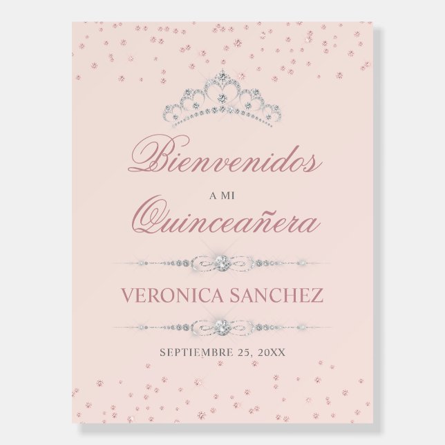 Pink Rose Quinceanera Welcome Bienvenidos Foam Board (Front)