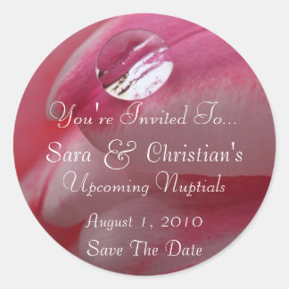 Pink Rose Raindrop Wedding Classic Round Sticker