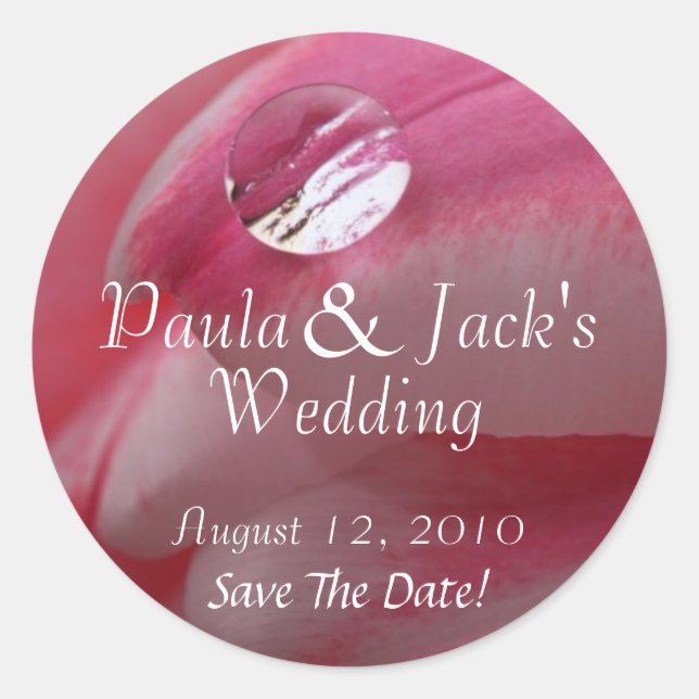 Pink Rose Raindrop Wedding Classic Round Sticker (Front)
