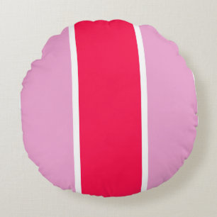 Pink rose, red and white lines round pillow
