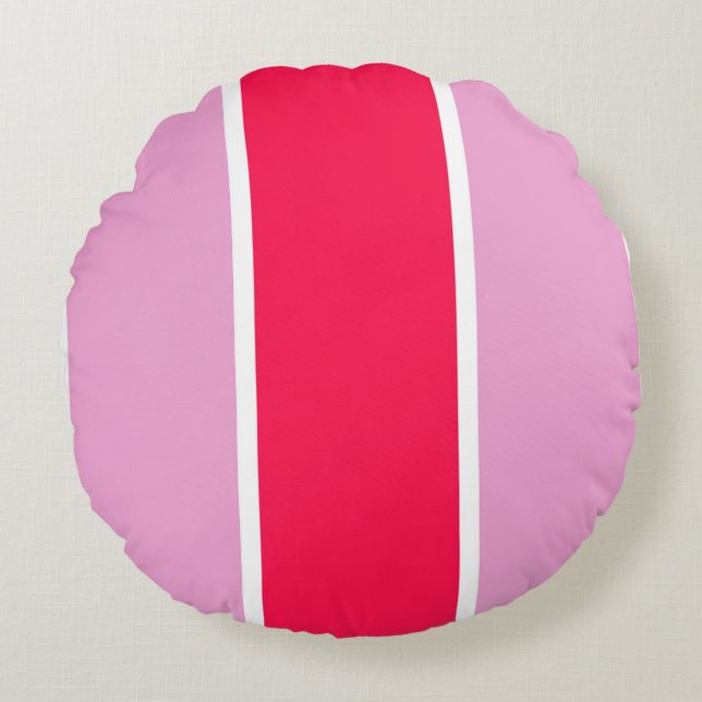 Pink rose, red and white lines round pillow (Front)