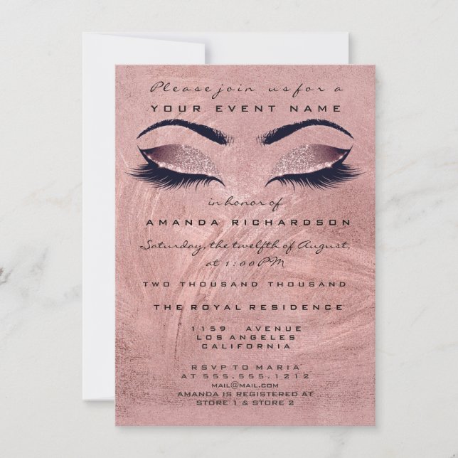 Pink Rose Red Bean Makeup Eye Glitter 16th Bridal Invitation (Front)