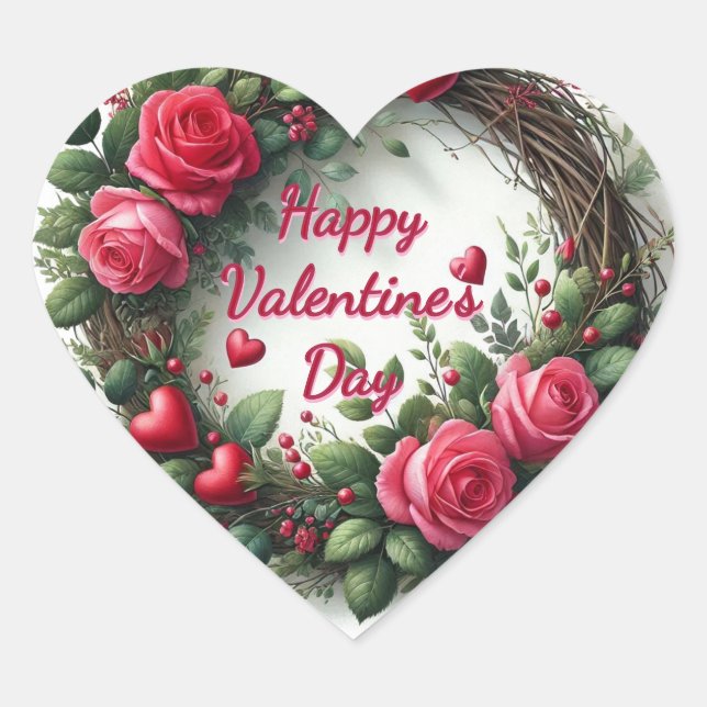 Pink Rose Red Heart Valentine's Day Sticker (Front)